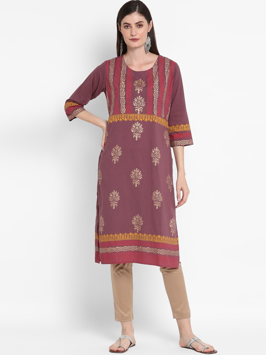 

ZOEYAMS Women Ethnic Motifs Printed Cotton Kurta, Purple