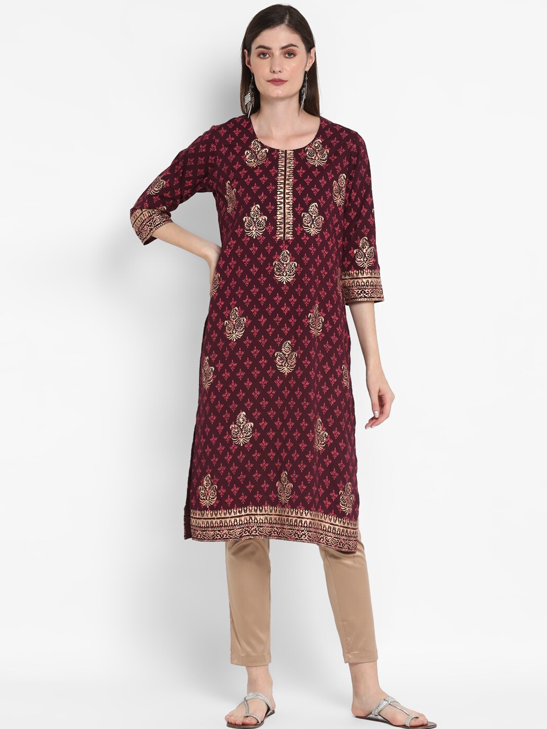 

ZOEYAMS Women Ethnic Motifs Printed Cotton Kurta, Maroon