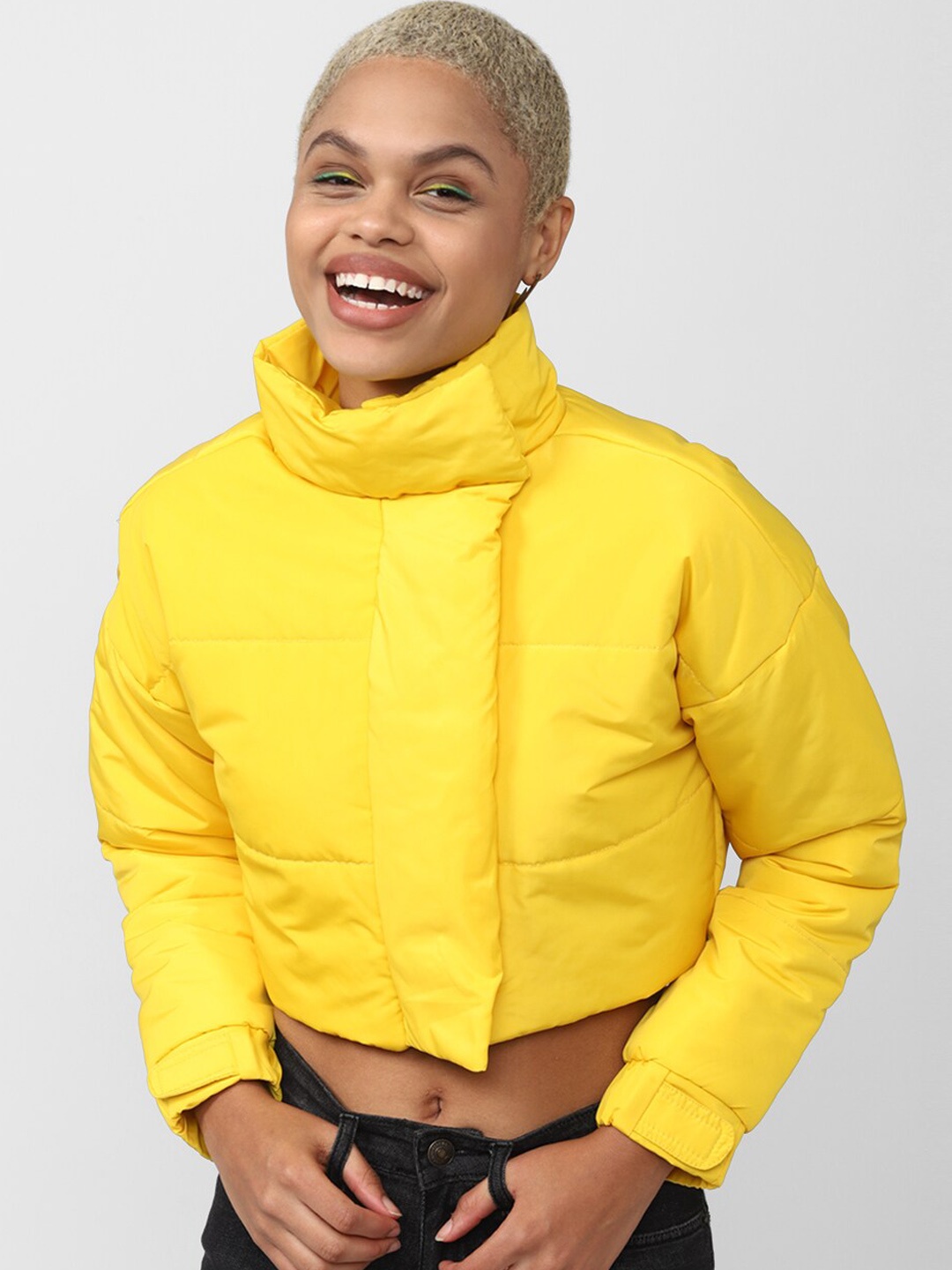 

FOREVER 21 Women Crop Puffer Jacket, Yellow