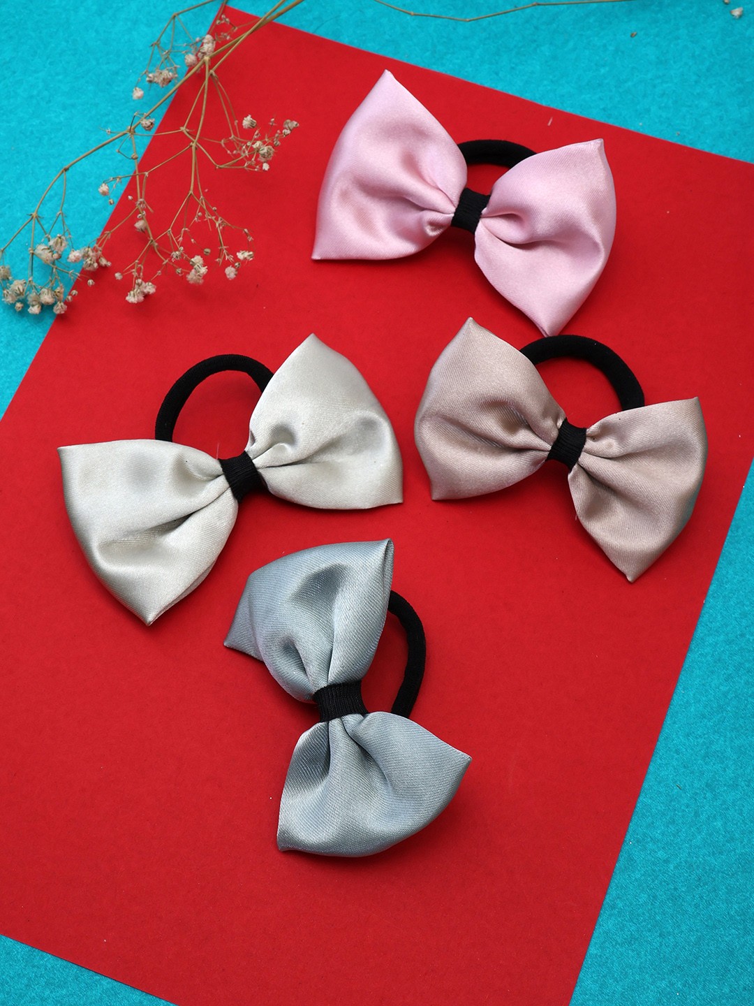 

LAIDA Girls Set of 4 Metal Embellished Ponytail Holders, Pink