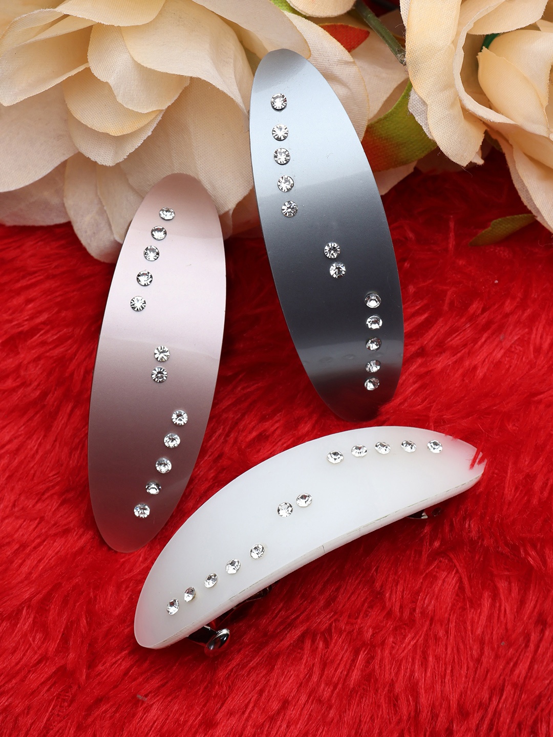 

LAIDA Women Set of 3 Metal Embellished French Barrette, Pink