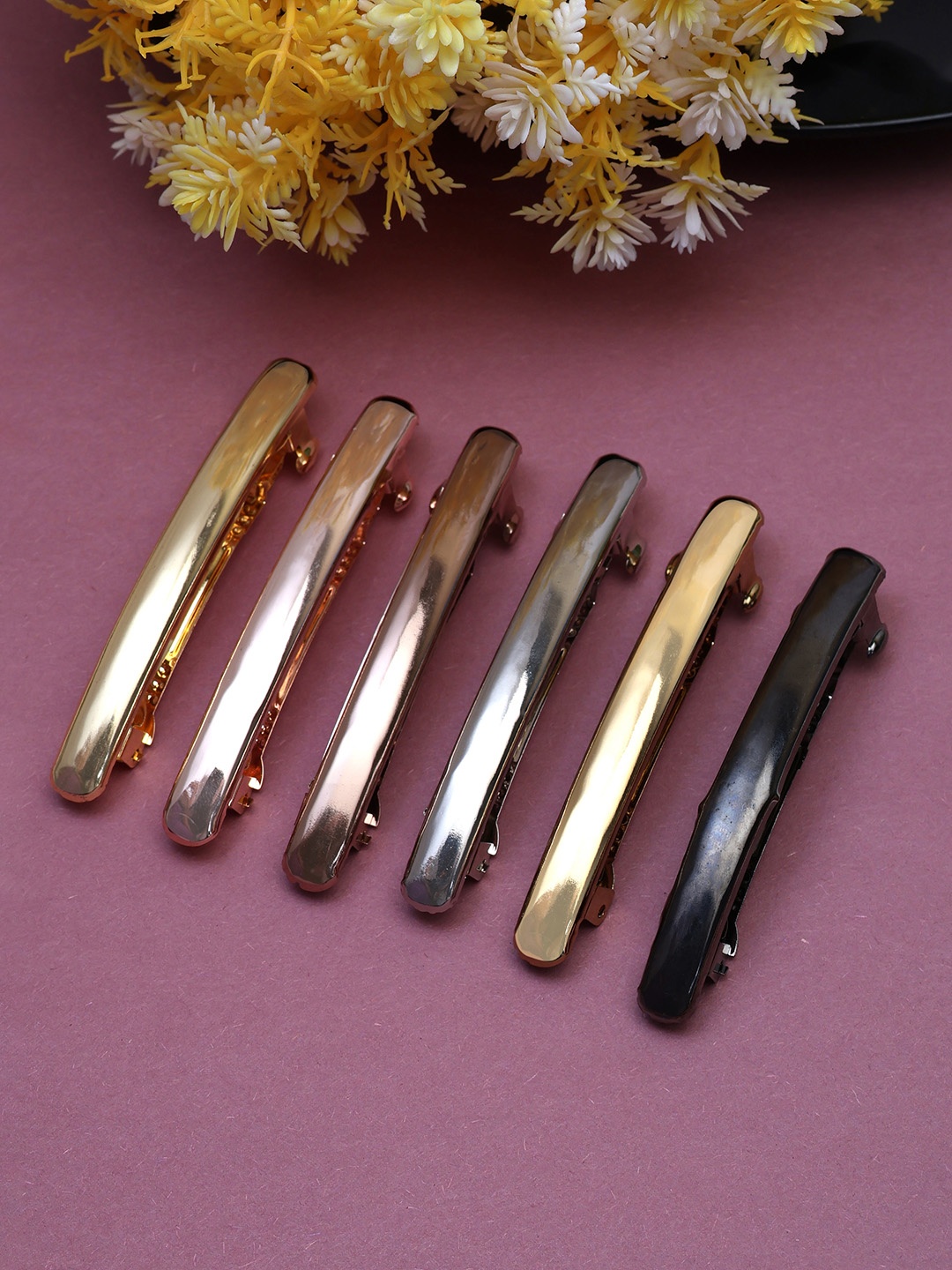 

LAIDA Women Set of 6 Embellished French Barrette, Metallic