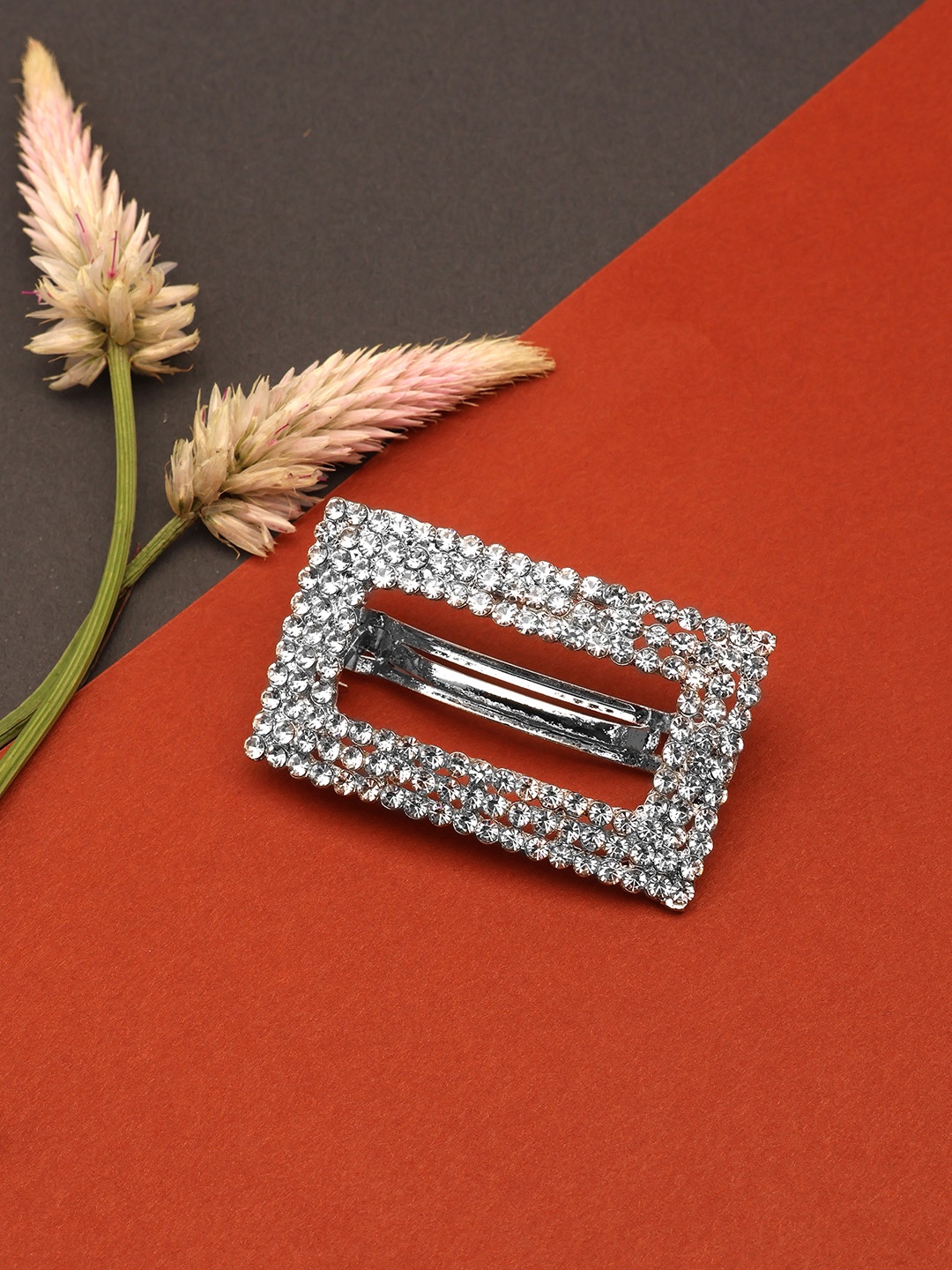 

LAIDA Women Embellished Metal French Barrette, Silver