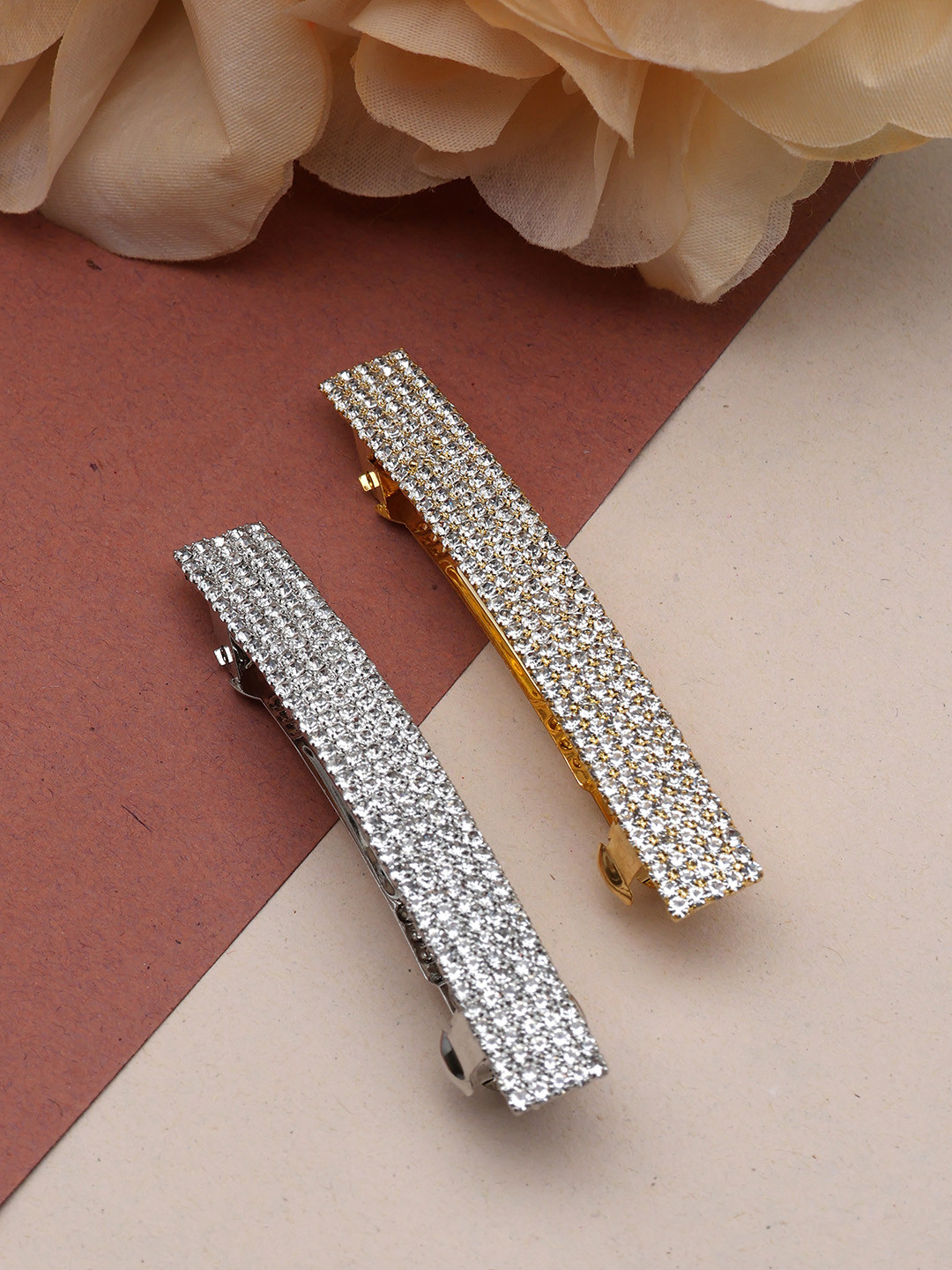 

LAIDA Women Set of 2 Embellished French Barrette, Silver