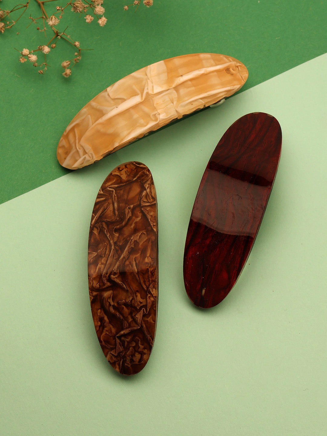 

LAIDA Women Set of 3 Metal Embellished French Barrette, Brown