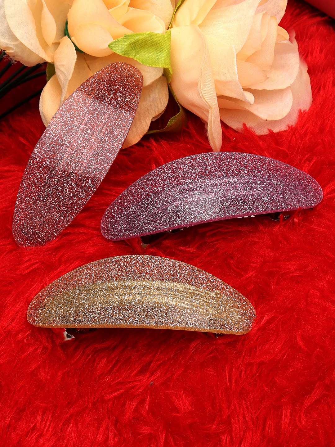 

LAIDA Women Set of 3 Metal Embellished French Barrette, Pink