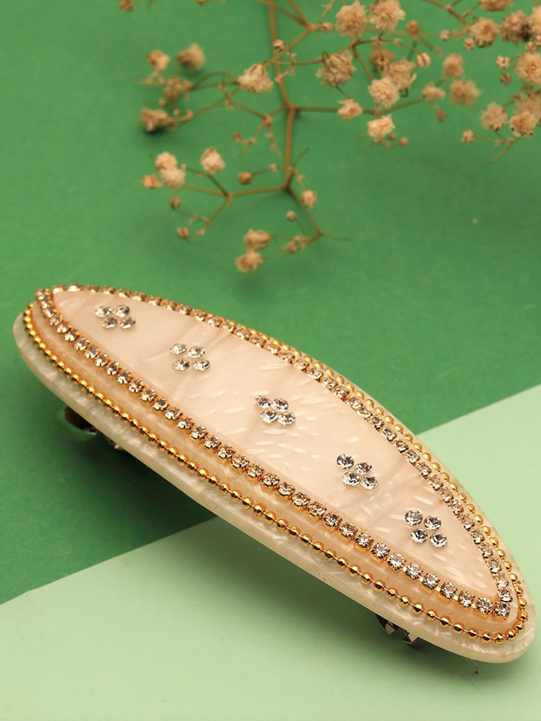 

LAIDA Women Embellished Metal French Barrette, White
