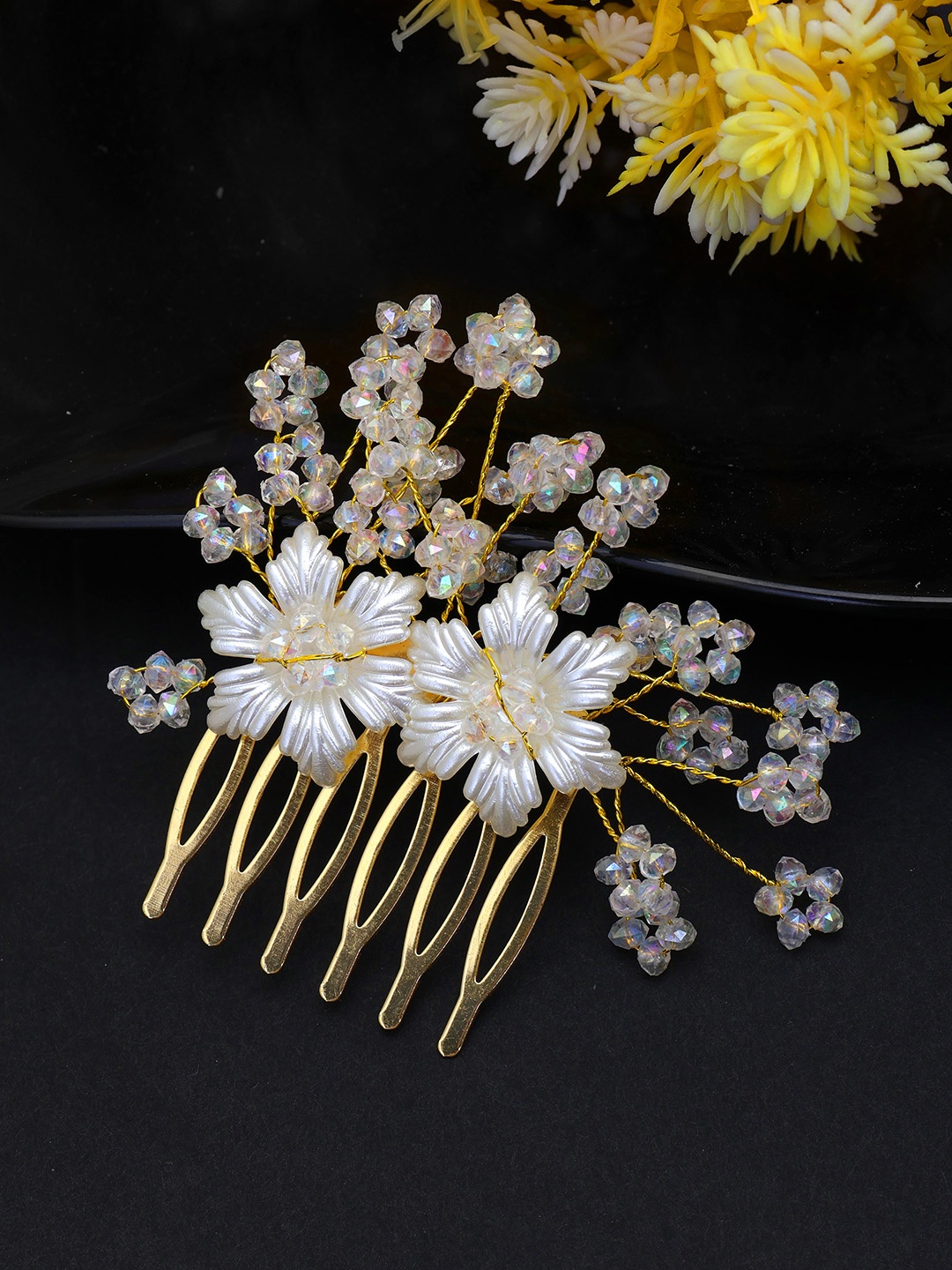 

LAIDA Women Metal Embellished Comb Pin, White