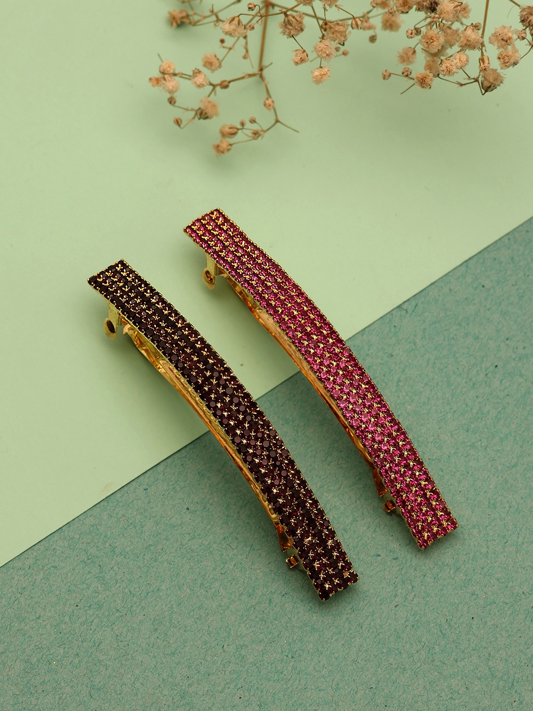 

LAIDA Women Set of 2 Metal Embellished French Barrette, Black