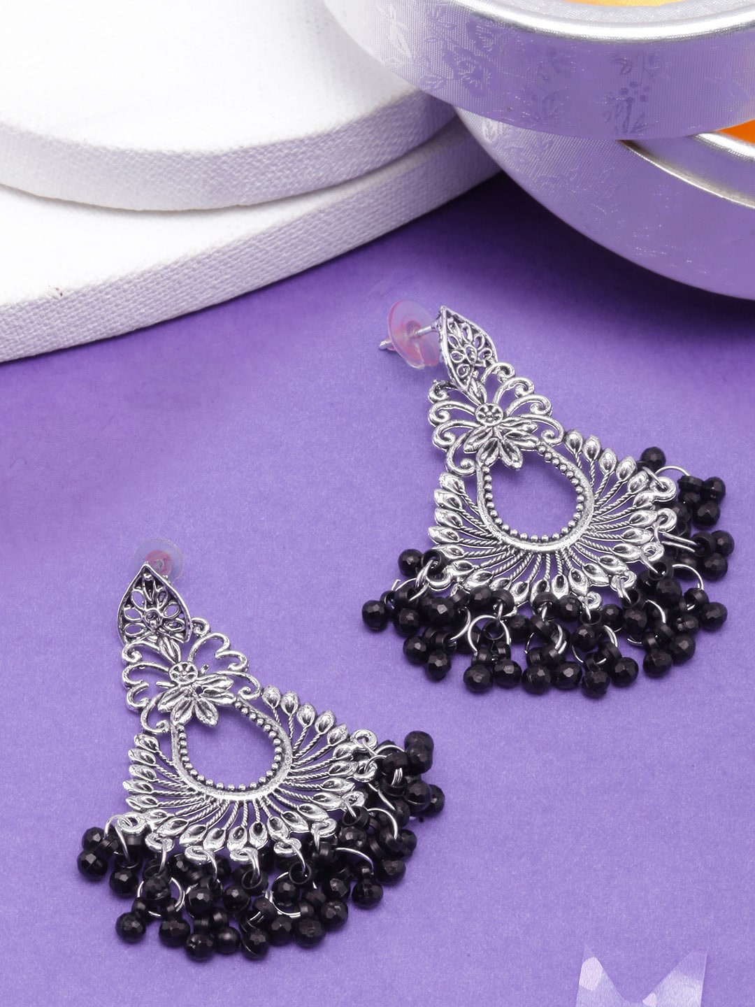 

DIVA WALK Teardrop Shaped Chandbalis Earrings, Silver