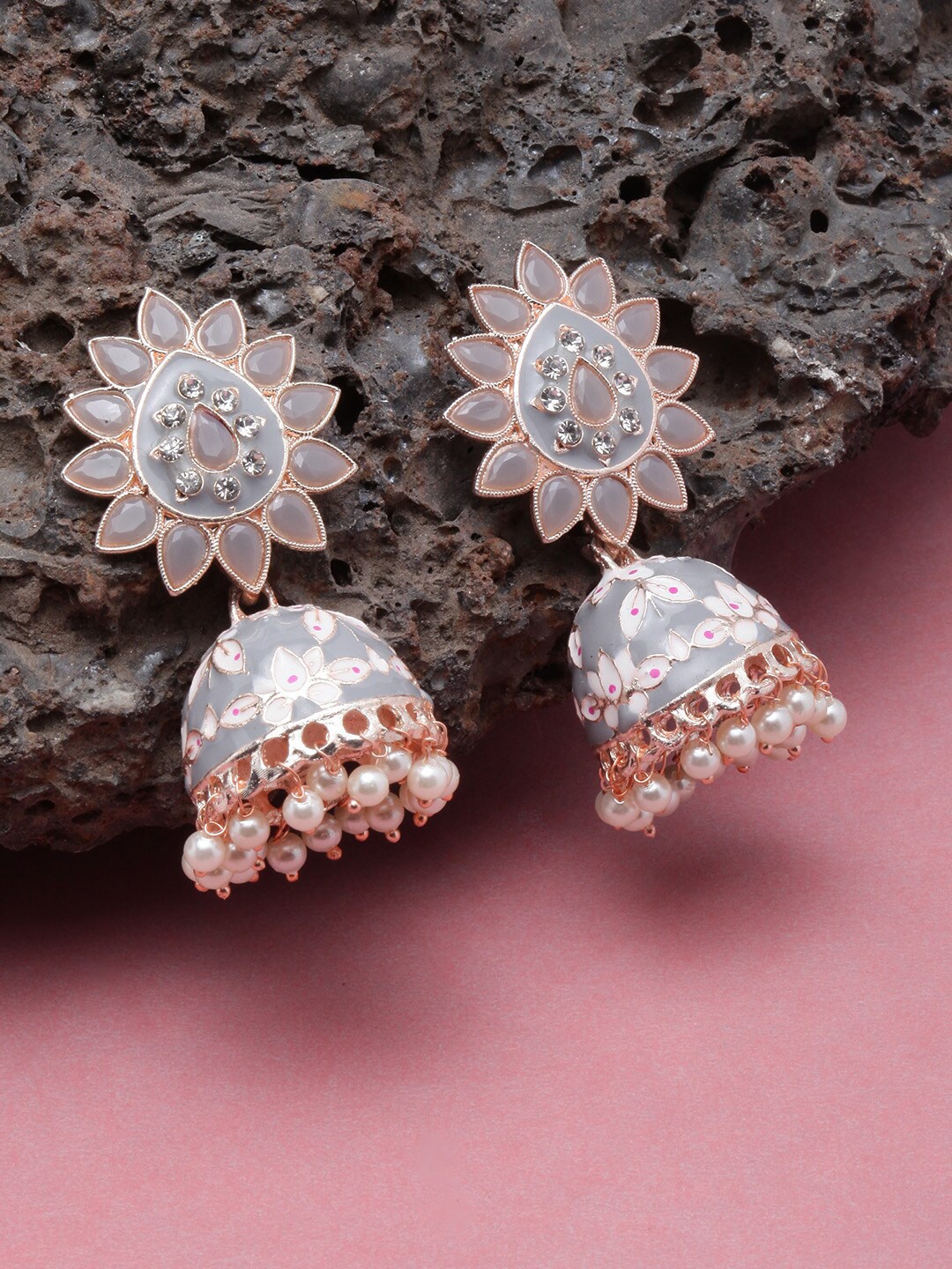 

DIVA WALK Gold-Plated Dome Shaped Stone Studded Enamelled Jhumkas