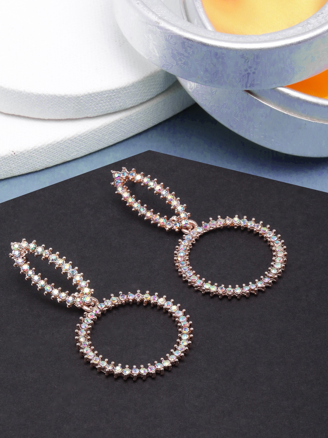 

DIVA WALK Gold-Plated CZ Studded Geometric Hoop Earrings