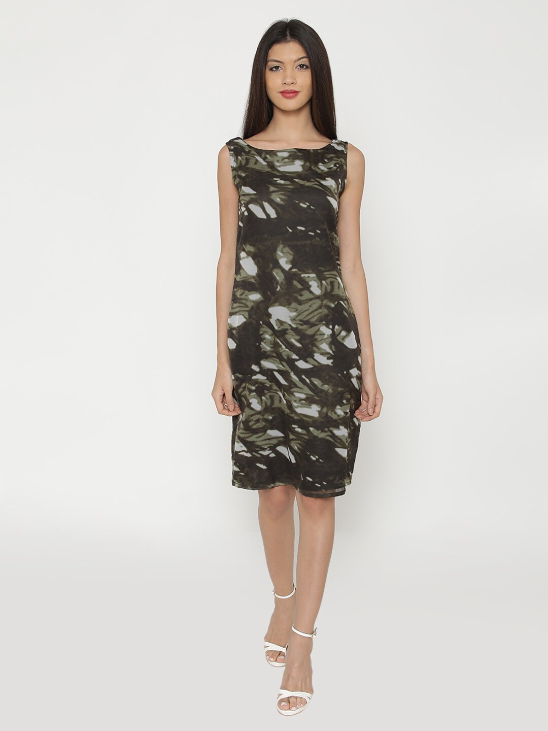 

Yaadleen Abstract Printed Sleeveless Sheath Dress, Olive