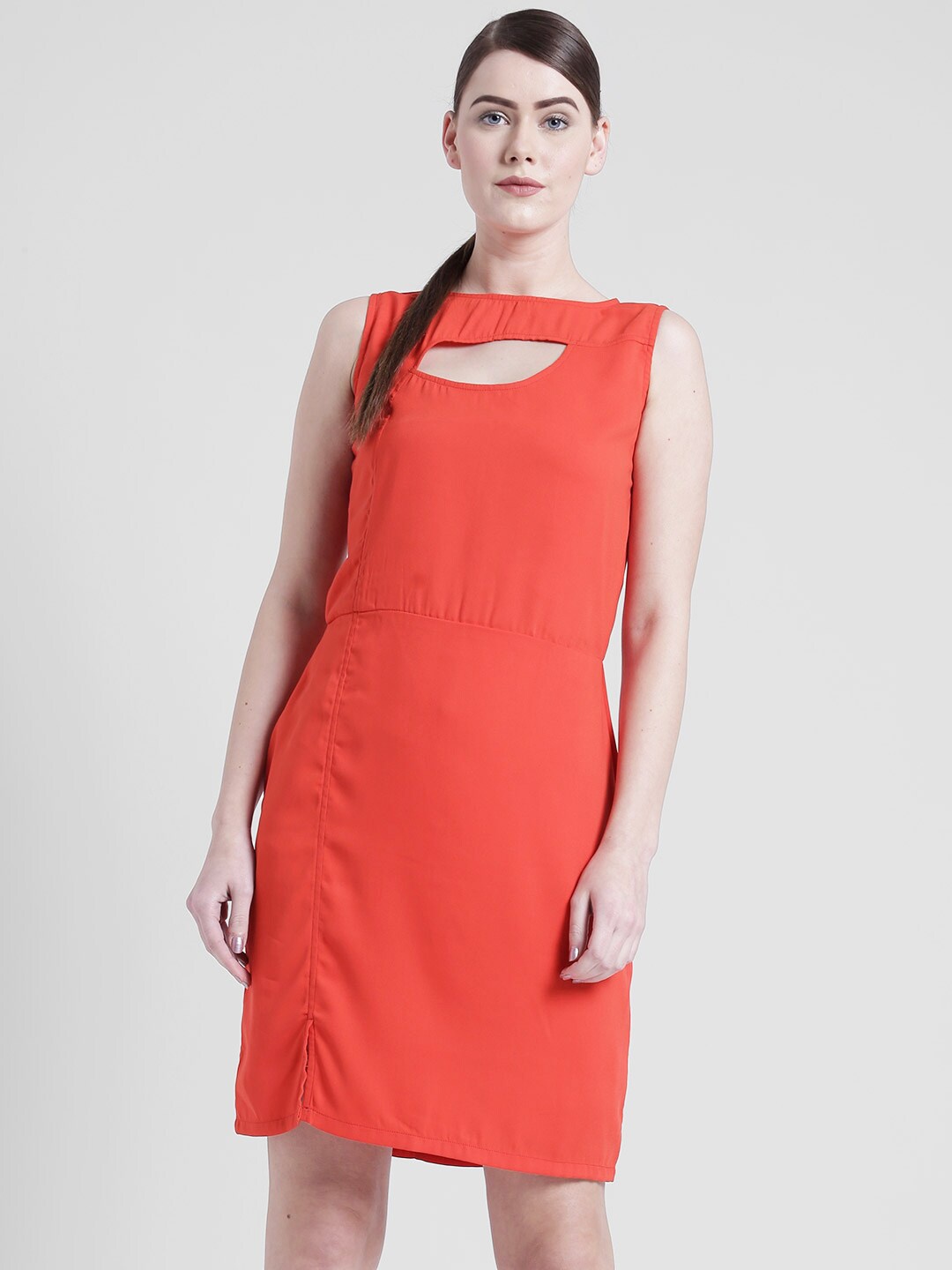

Yaadleen Boat Neck Sleeveless Sheath Dress, Red