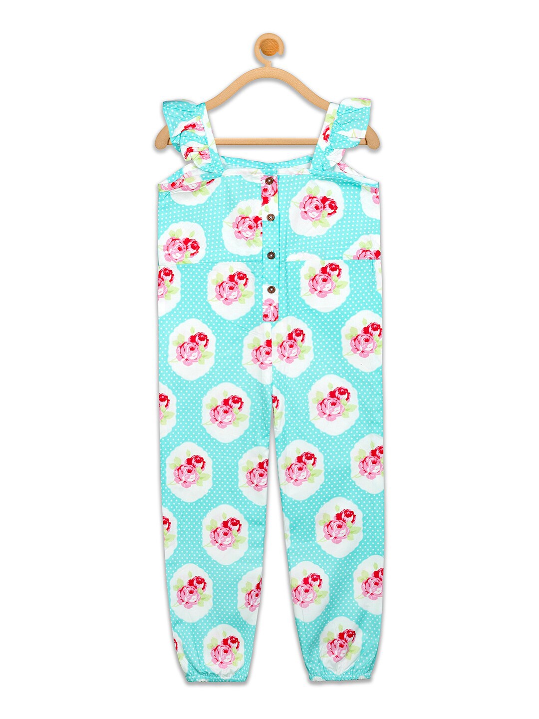 

Olele Girls Printed Basic Cotton Jumpsuit, Teal