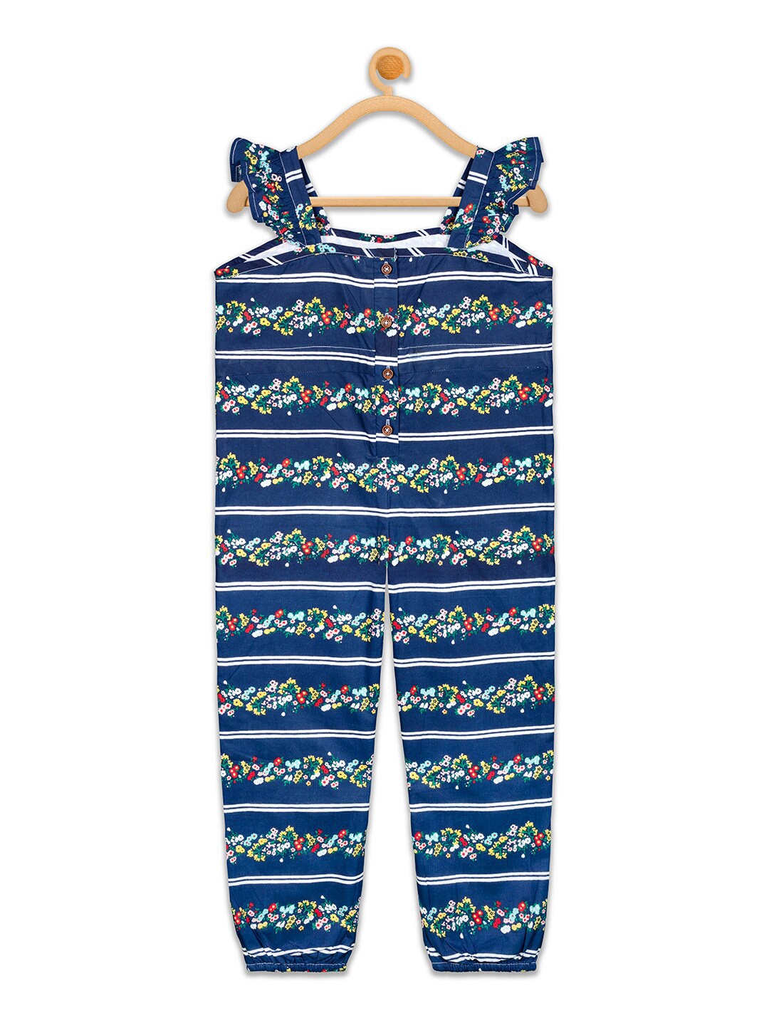 

Olele Girls Printed Cotton Basic Jumpsuit, Blue