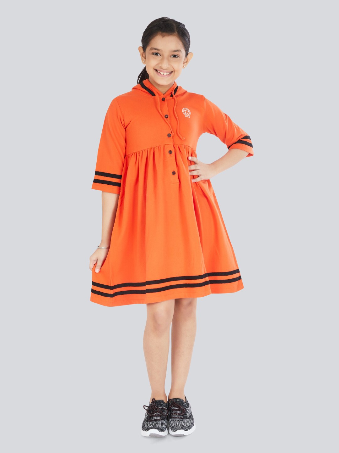 

Olele Girls Solid Cotton Hooded Jumper Dress, Orange