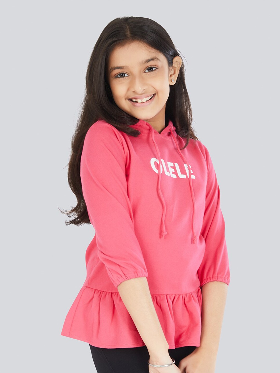 

Olele Girls Printed Wool Peplum Top, Pink