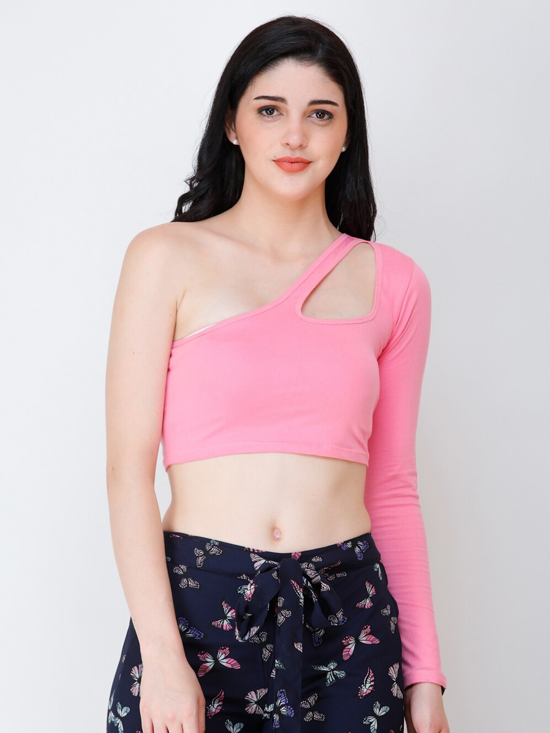 

Cation One Shoulder Crop Top, Pink