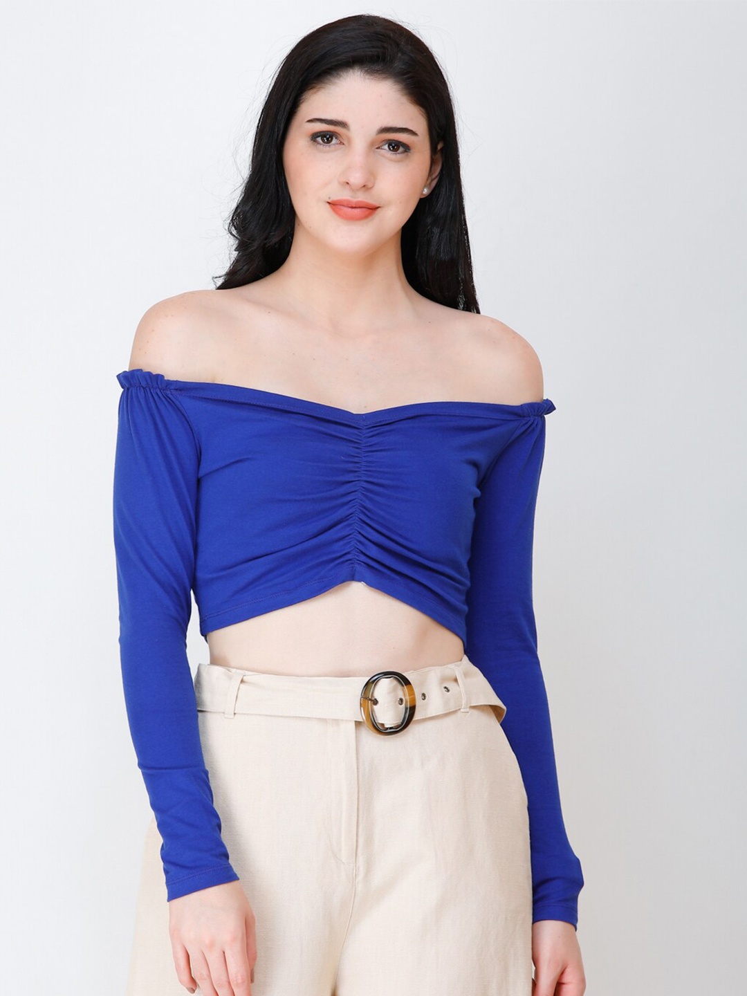 

Cation Off-Shoulder Crop Top, Blue