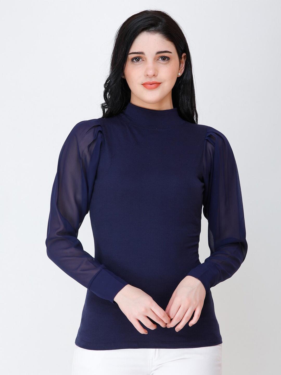 

Cation High Neck Top, Navy blue