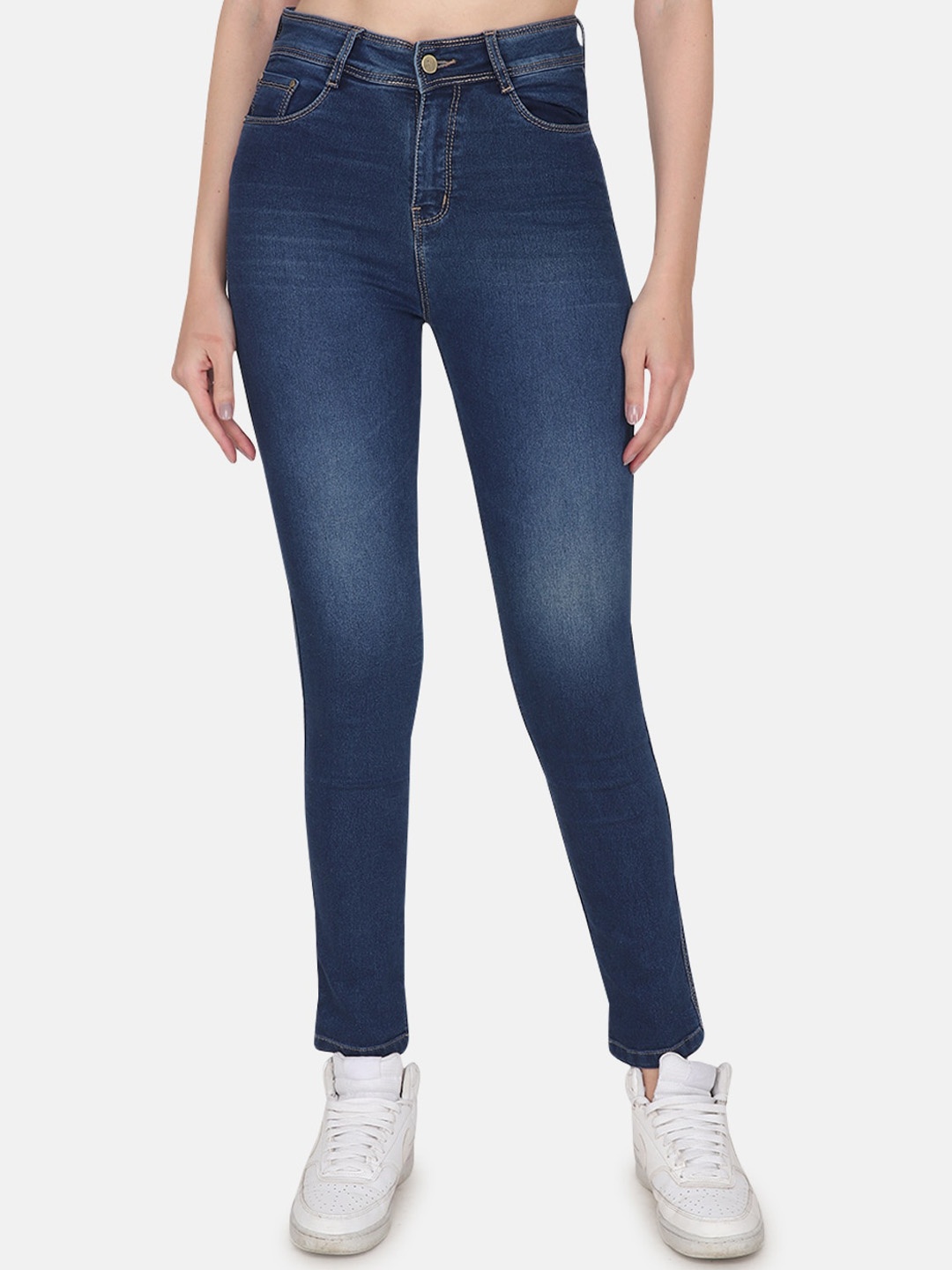 

Steele Women Slim Fit High-Rise Low Distress Light Fade Stretchable Jeans, Blue