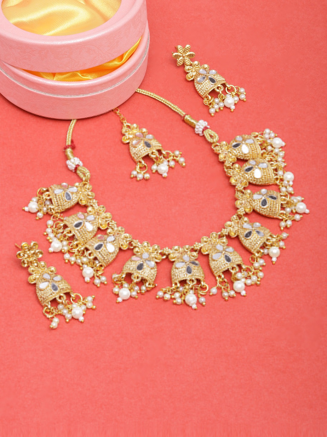 

DIVA WALK Gold-Plated Mirror & Beads Studded Jewellery Set