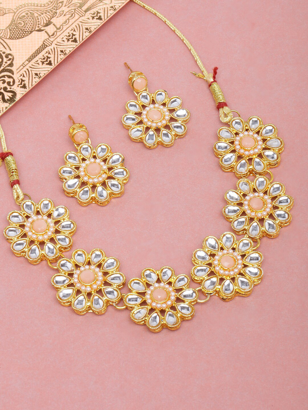 

DIVA WALK Gold-Plated Stone-Studded & Beaded Jewellery Set
