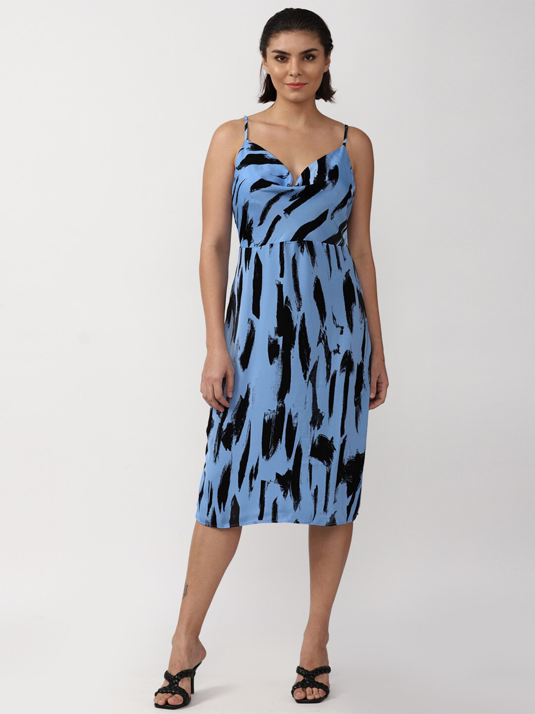 

FOREVER 21 Abstract Printed Midi Dress, Blue
