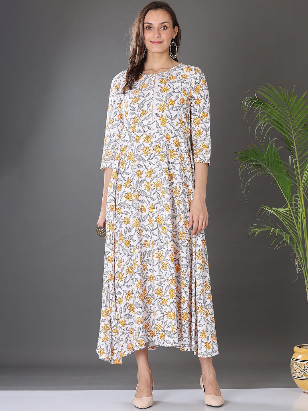 

KAANCHIE NANGGIA Printed Pure Cotton A-line Maxi Dress, White