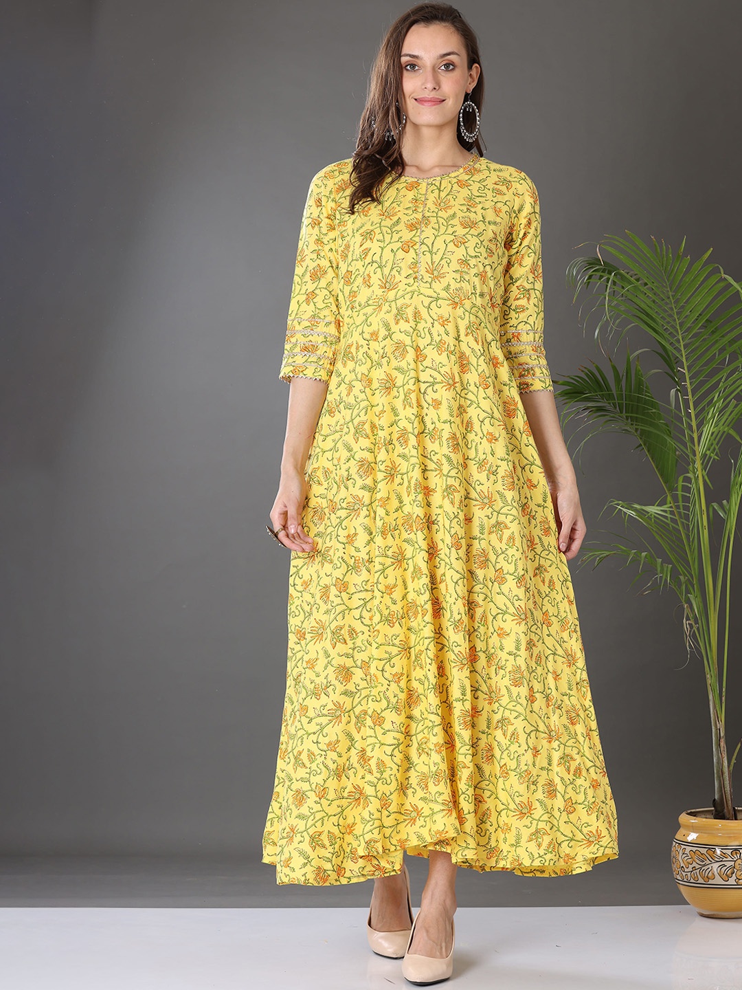 

KAANCHIE NANGGIA Printed Cotton Ethnic Dress, Yellow