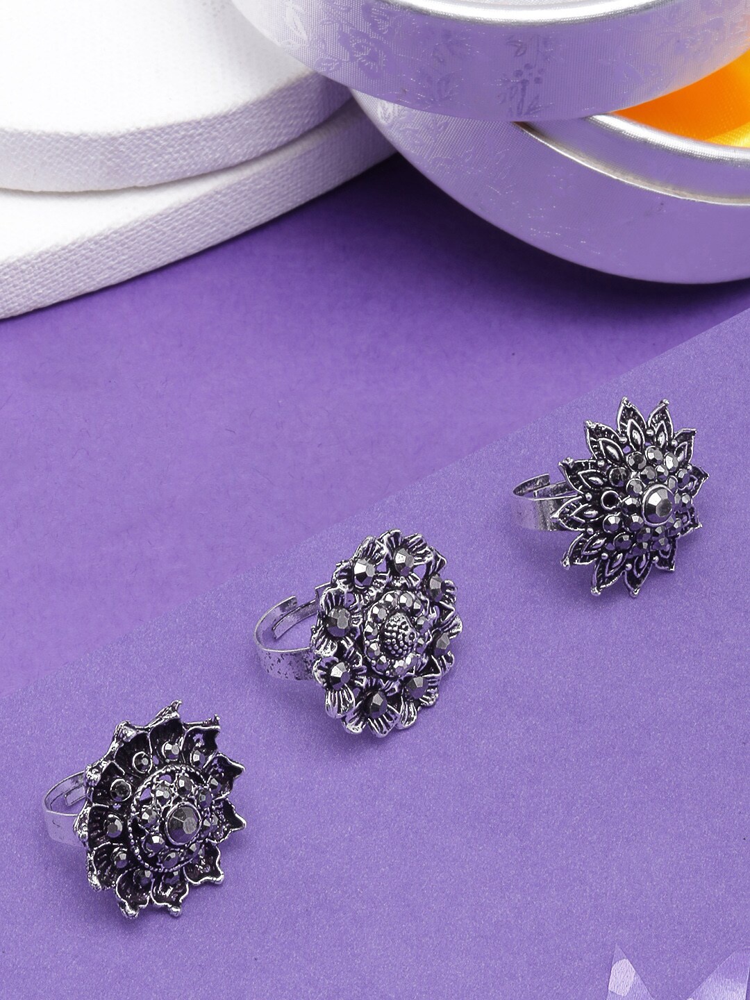 

DIVA WALK Set Of 3 Silver-Plated Adjustable Finger Rings