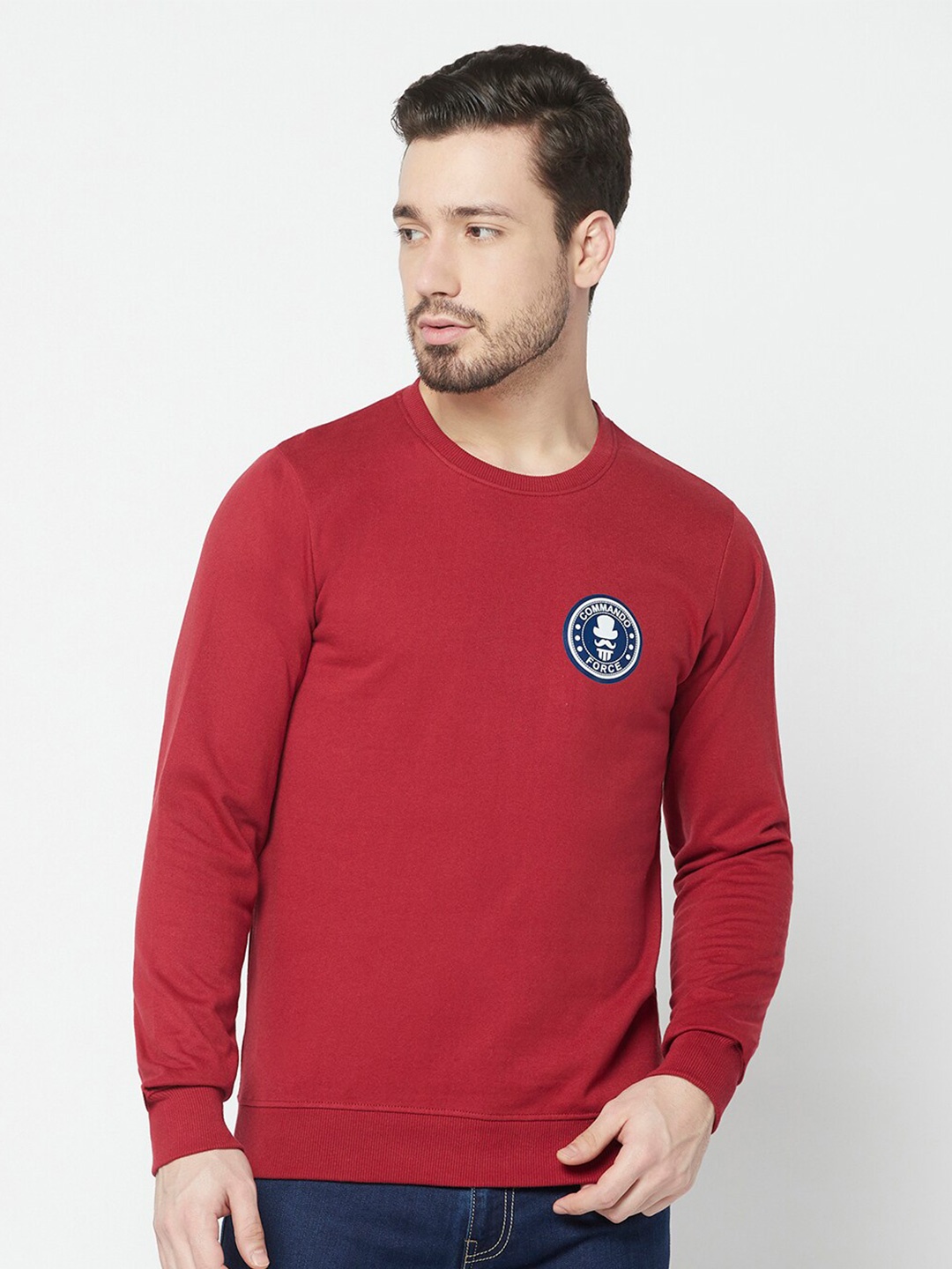 

ELEGANCE Men Solid Cotton Round Neck Sweatshirt, Maroon