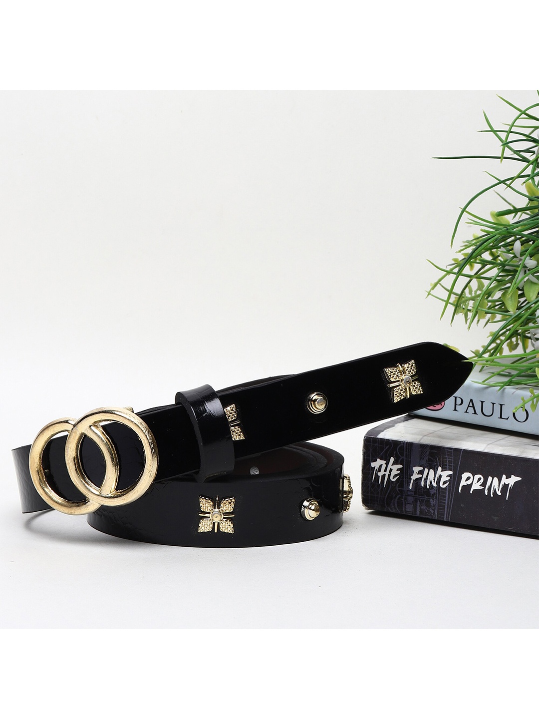 

Swiss Design Women Embellished Slim Belt, Black