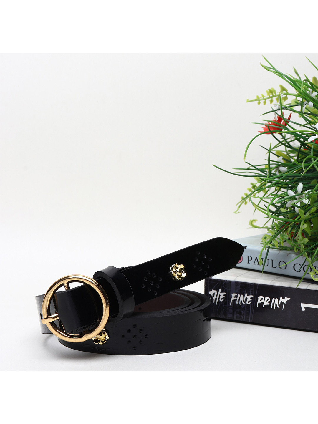 

Swiss Design Women Embellished Slim Belt, Black