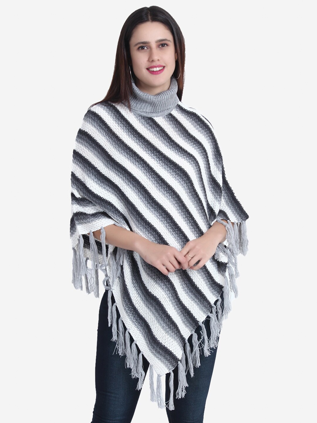 

JoE Hazel Women Striped Acrylic Poncho, Grey