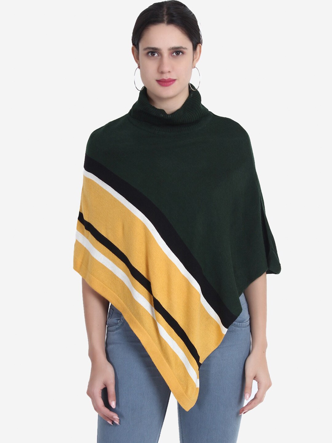 

JoE Hazel Women Colourblocked Acrylic Poncho, Green