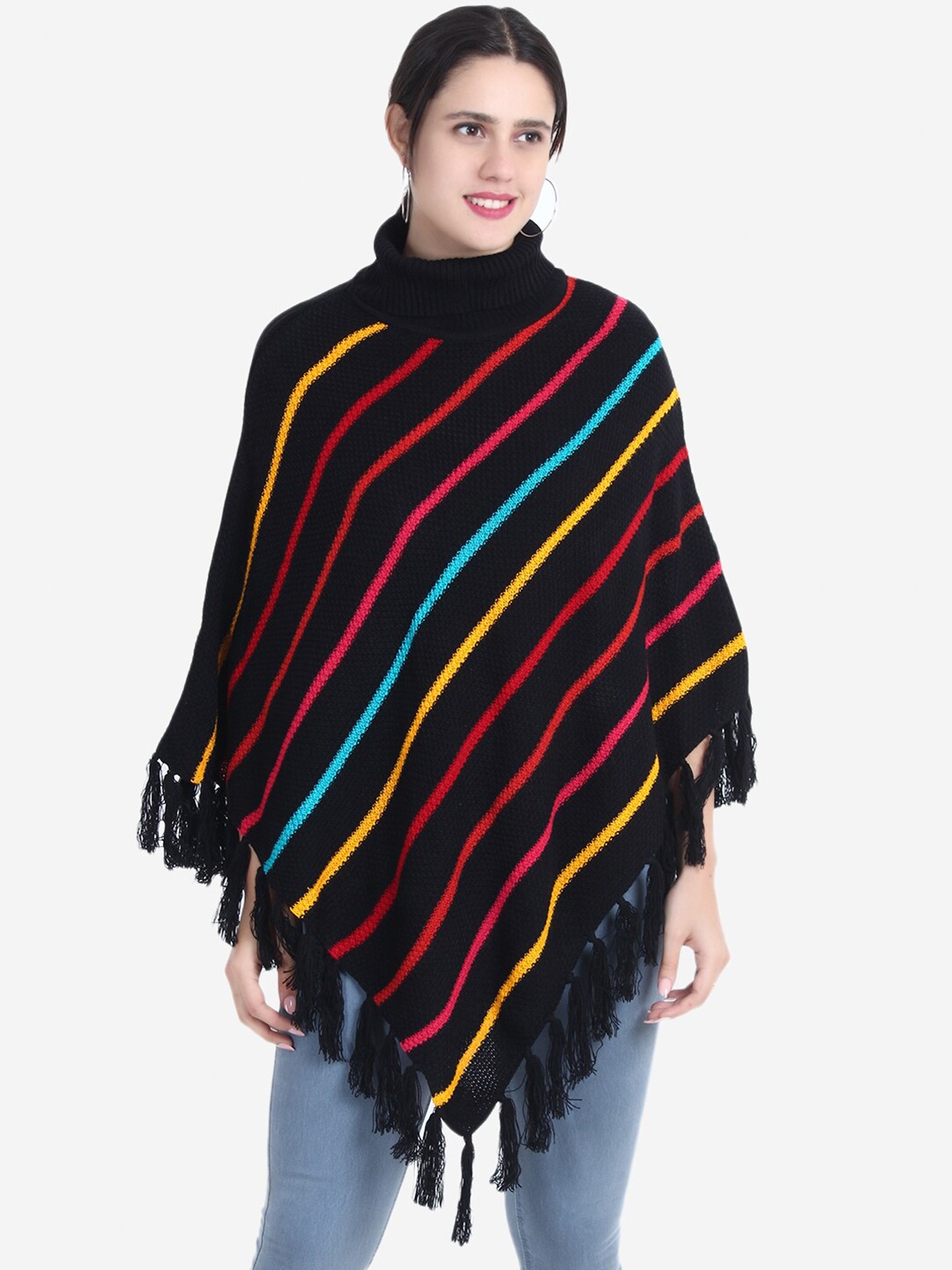 

JoE Hazel Women Striped Acrylic Poncho, Black