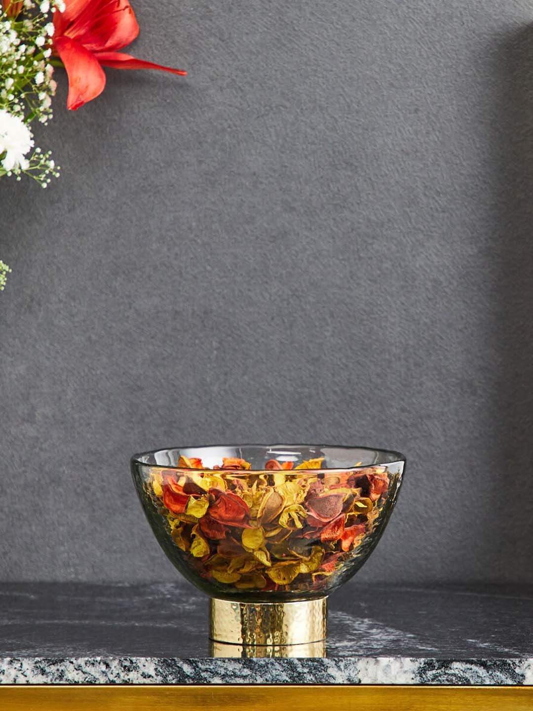 

Home Centre Transparent Modern Luxe Hammered Glass Bowl