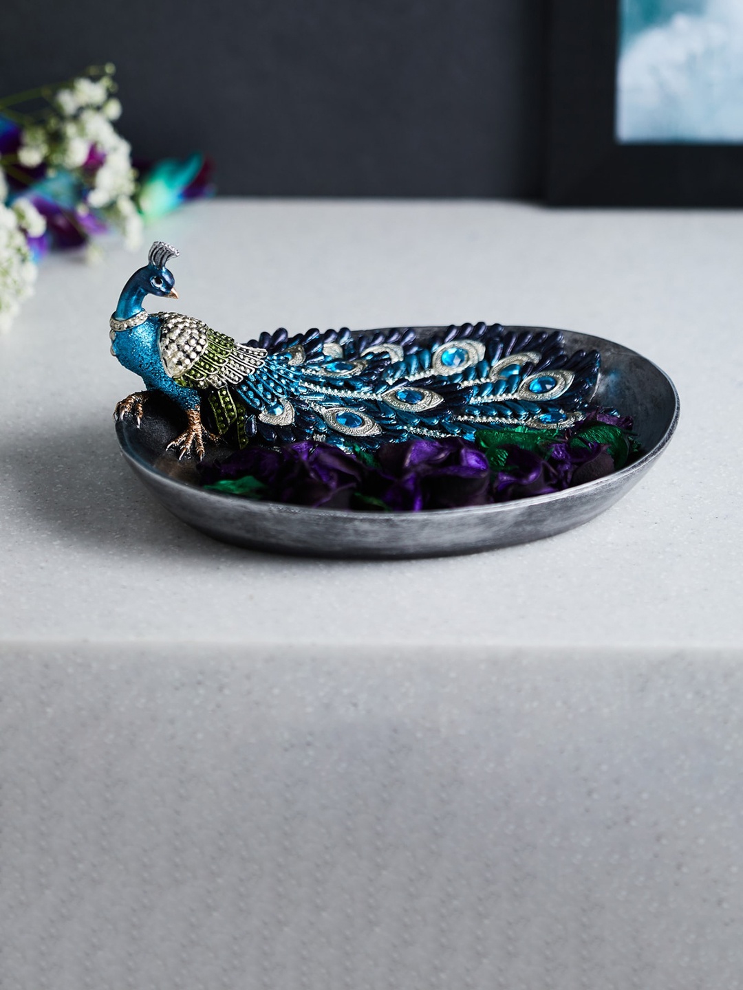 Home Centre Blue Corsica Mayur Blue Peacock Carved Potpourri Bowl