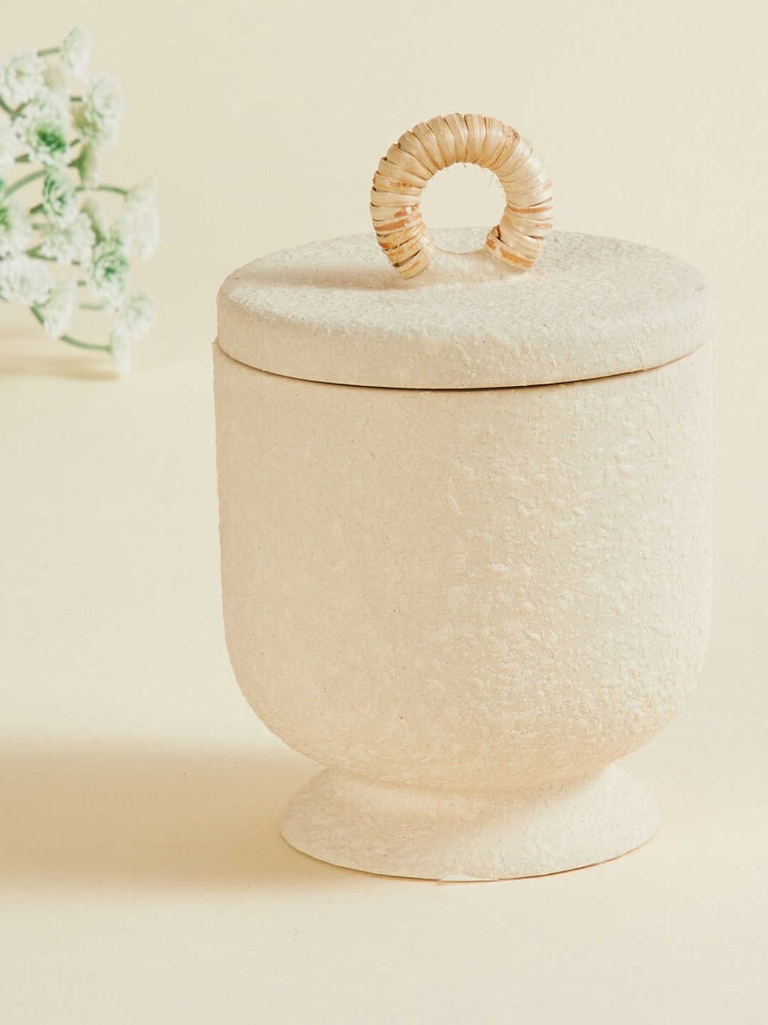 

Home Centre Marshmallow Beige Textured Stoneware Canister with Lid