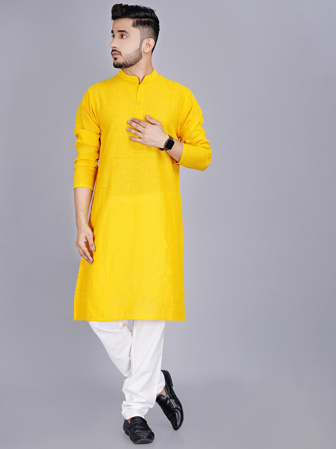 

ORTANGE Men Pure Cotton Kurta with Churidar, Yellow