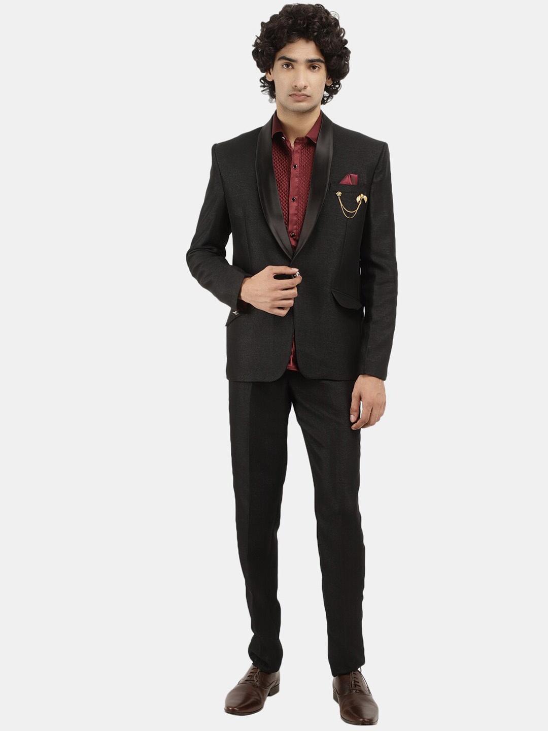 

V-Mart Men Solid Single-Breasted 2-Piece Party Suits, Black