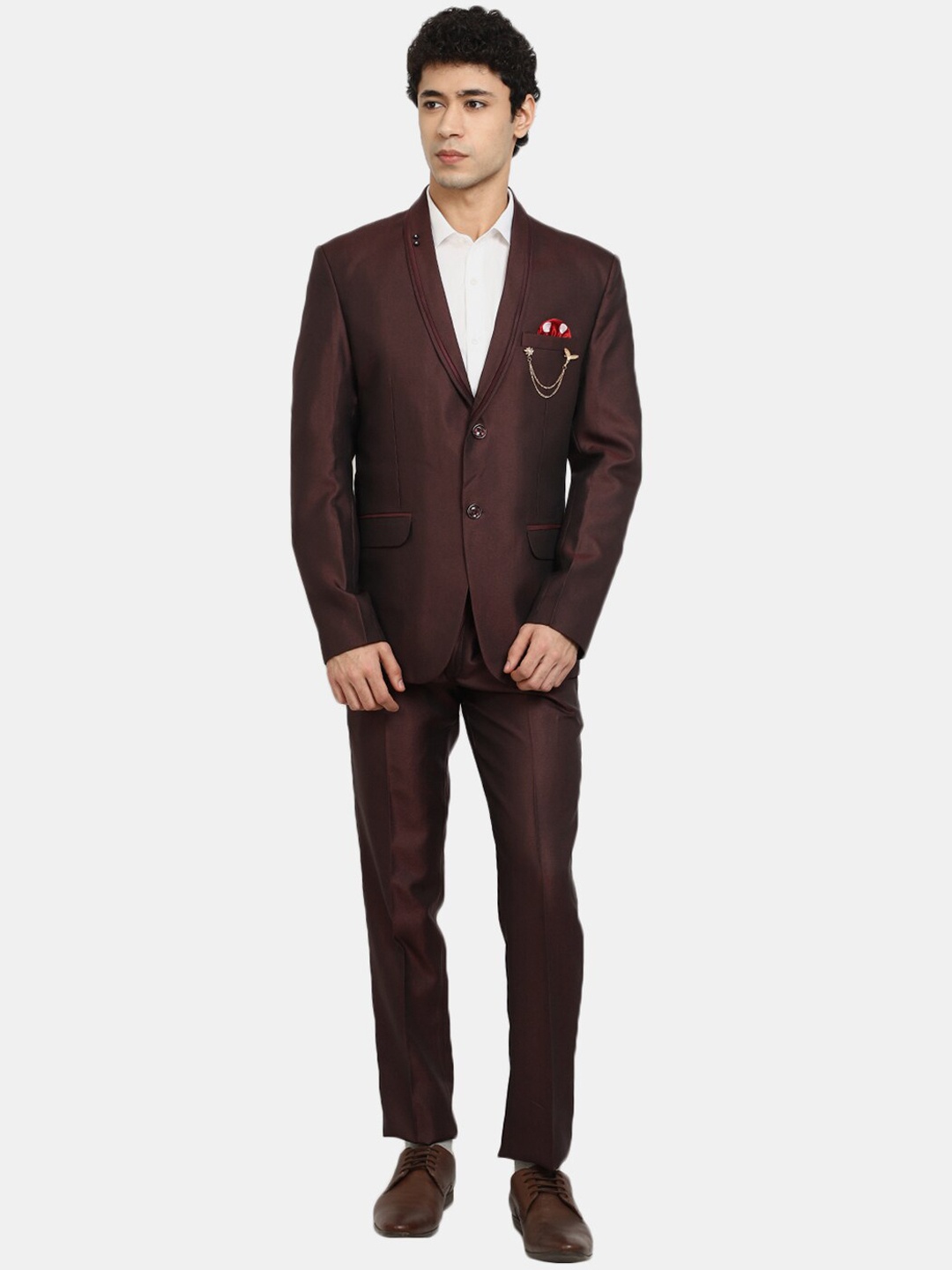 

V-Mart Men Solid Single-Breasted 2-Piece Party Suits, Burgundy