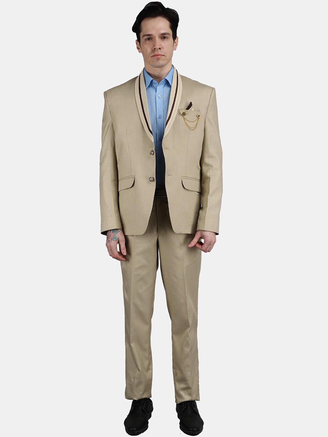 

V-Mart Men Solid Single-Breasted 2-Piece Party Suits, Beige