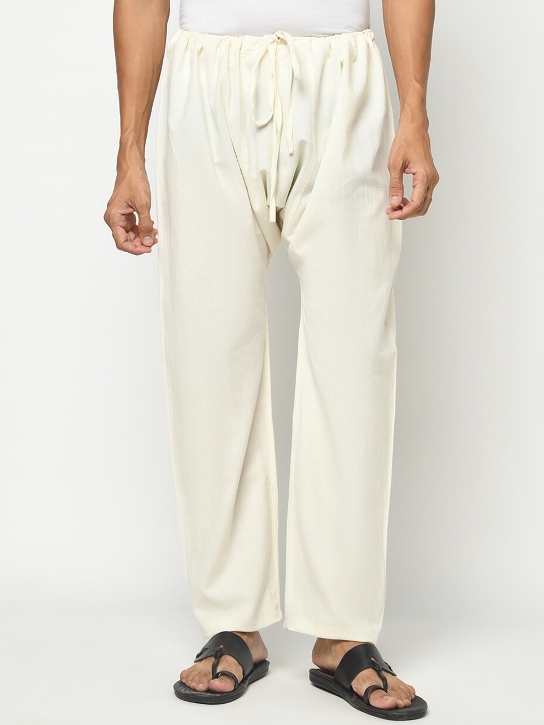 

Fabindia Men Cotton Comfort-Fit Drawstring Pyjamas, Off white