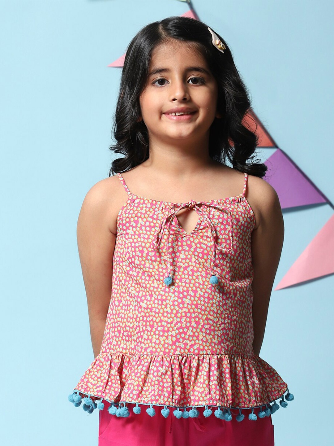 

Biba Girls Printed Peplum Top, Pink