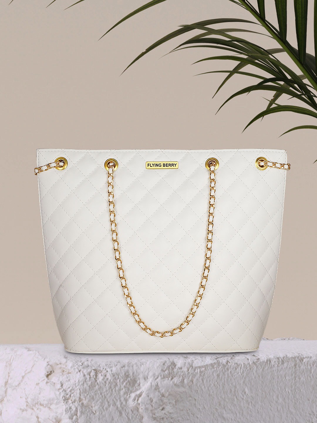

FLYING BERRY Textured PU Structured Shoulder Bag with Quilted, White