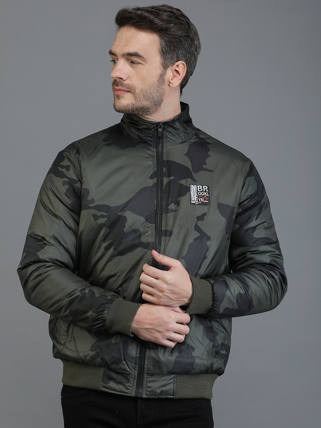 

TQS Men Camouflage Bomber Jacket, Olive