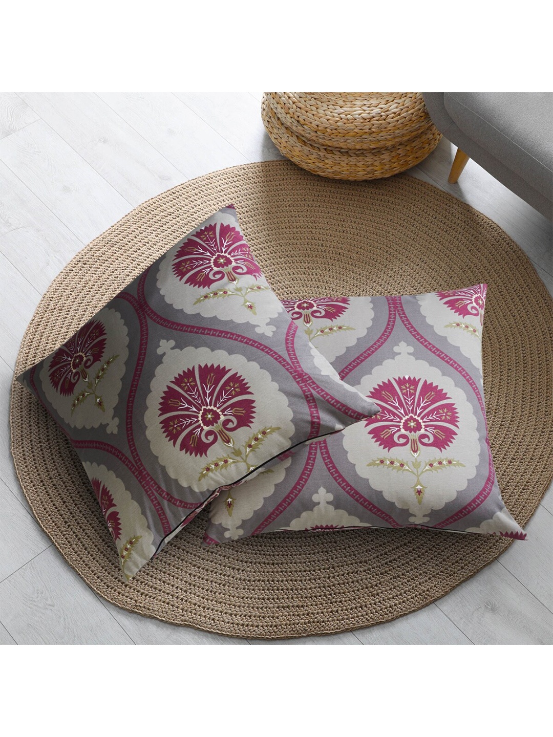 

Home Centre Corsica Grey & Purple Set of 2 Floral Printed Square Cushion Covers